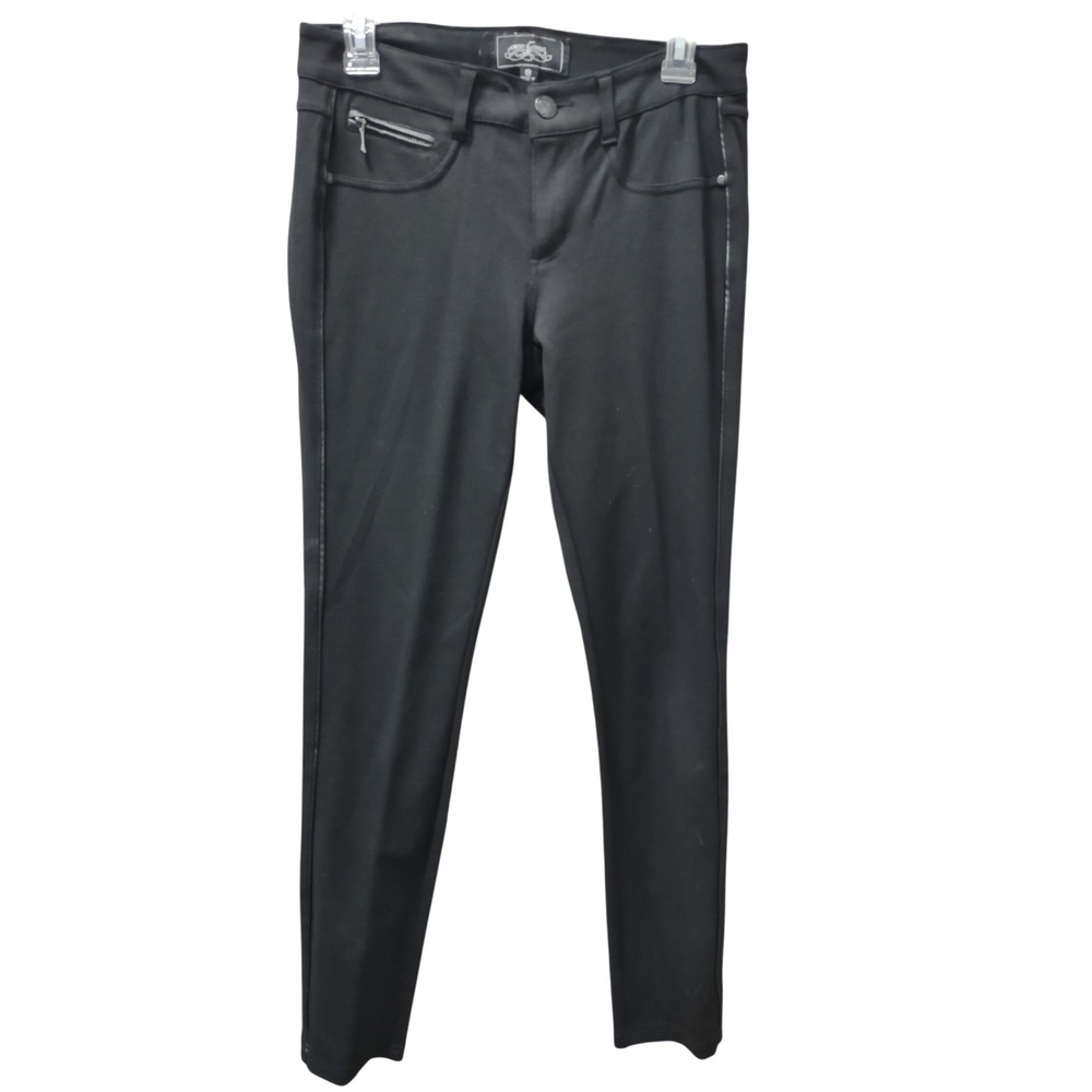 One 5 One Black Pants Size‎ 8 Zipper Pocket Faux Leather Trim Stretch